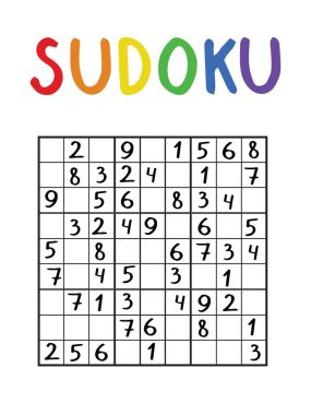 Çocuklar ve yetişkinler için cevapsız klasik 9 'a 9 sudoku. Numara mantıklı bulmaca. Dikey sudoku stok vektör çizimi. Eğitimsel mantık, Japon oyunu. Dizilerden biri..