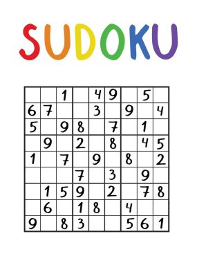 Sudoku mantık numarası hisse senedi temsili. Orta seviye klasik sudoku oyunu dikey yazdırılabilir çalışma tablosu. Beyaz arkaplanda cevapsız beyin bulmacası.