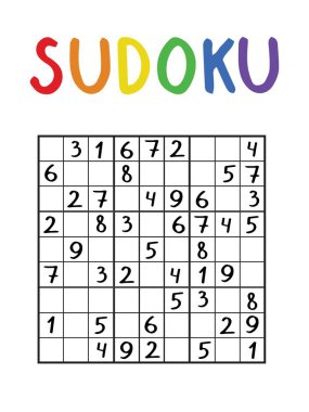 Sudoku stok vektör illüstrasyonu. Çocuklar ve yetişkinler için rakamlarla yapılan eğitici mantık matematik oyunu. Orta seviye zihin aktivitesi testi. Ev eğlencesi için Japon sudoku mantığı oyunu. Numarası olan IQ eğitmeni.