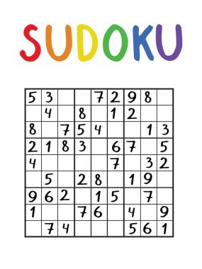 Çocuklar ve yetişkinler için sudoku bulmacası. 9 'a 9 sudoku stok vektör çizimi. Eğitim için gazete dikey basılabilir mantıksal sayı oyunu. Dizilerden biri..