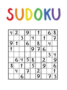 Çocuklar ve yetişkinler için 9 'a 9 orta klasik sudoku oyunu. Japon mantıksal bulmacası. Sudoku çocukları hisse senedi vektör çizimi oynuyorlar. Dikey yazdırılabilir çalışma tablosu. Dizilerden biri..
