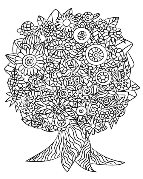 Arbre Avec Des Fleurs Sur Page Colorier Couronne Pour Enfants — Image vectorielle