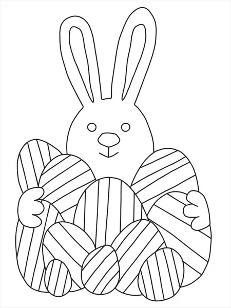 Забавный Маленький Кролик Обнимает Много Больших Зазубренных Страниц Раскраски Пасхальных — стоковый вектор