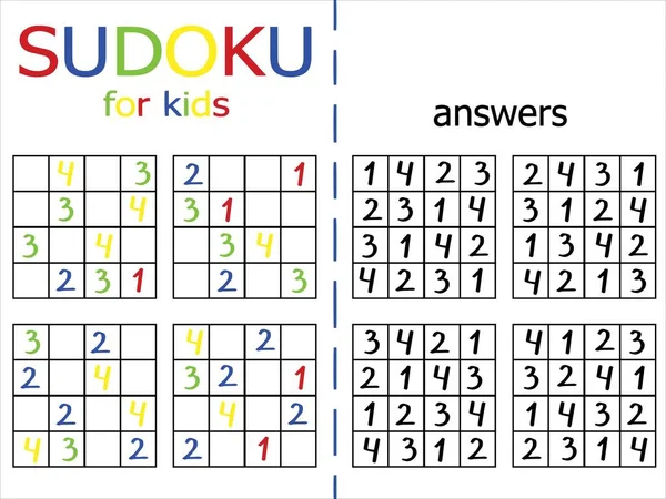 Eenvoudige Sudoku Puzzel Voor Kinderen Beginners Vier Bij Vier Eenvoudige — Stockvector