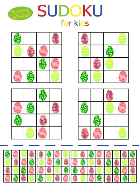 Glad Påsk Enkla Barnsliga Sudoku Pussel Med Roliga Färgade Ägg — Stock vektor