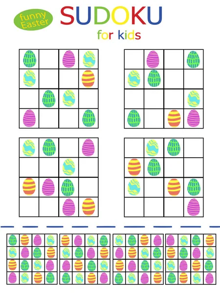 Happy Easter Sudoku Collectie Met Grappige Gekleurde Eieren Set Van — Stockvector