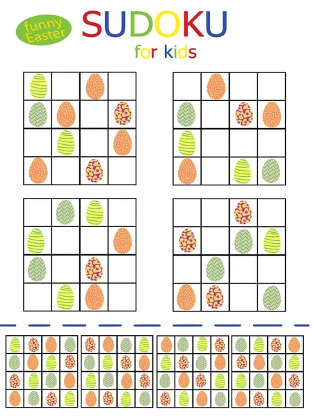 Happy Easter Sudoku Collectie Met Grappige Gekleurde Eieren Set Van — Stockvector