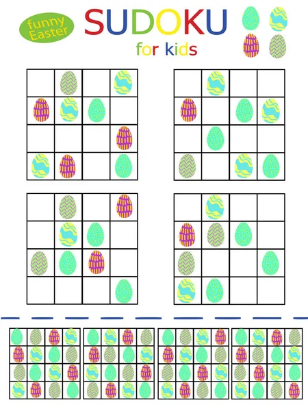 Glad Påsk Vertikal Vektor Uppsättning Enkla Sudoku Pussel För Barn — Stock vektor