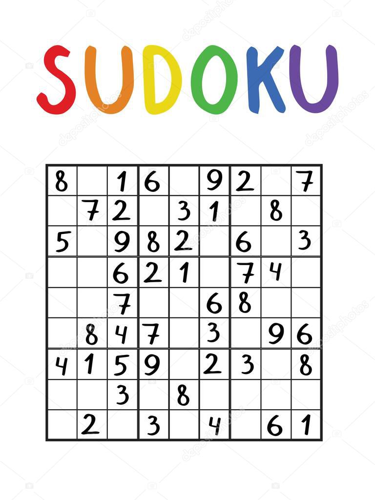 Medium classical sudoku puzzle for kids and adults' home pastime. Number logic game stock vector illustration. Vertical printable fun educational japanese puzzle isolated on white. One of a series.