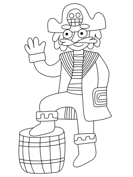 Friendly Pirate Captain Vector Coloring Page Kids Funny Cartoon Adult — Stock Vector