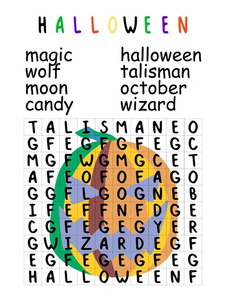Divertido Rompecabezas Búsqueda Palabras Halloween Con Ilustración Vectores Calabaza Scary — Archivo Imágenes Vectoriales