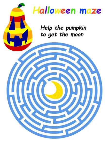 Help Pumpkin Get Moon Halloween Children Maze Game Stock Vector — Stock Vector