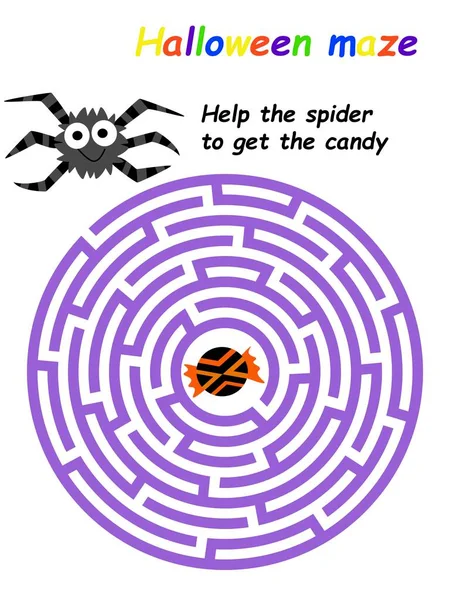 Funny Halloween Labyrinth Cartoon Spider Candy Stock Vector Illustration Simple — Stock Vector