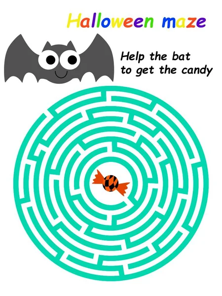 Help Bat Get Candy Halloween Maze Game Stock Vector Illustration — Stock Vector