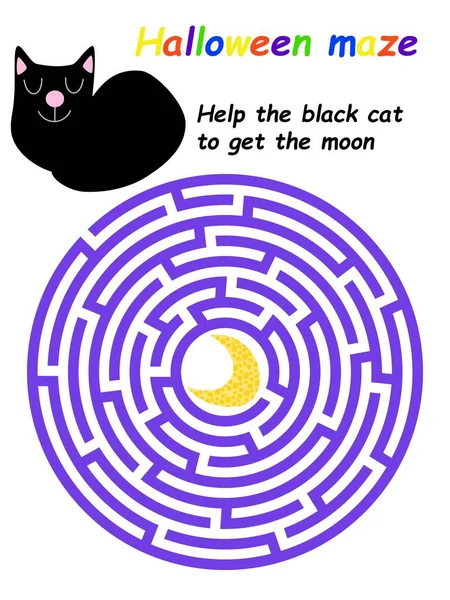 Halloween Maze Game Kids Stock Vector Illustration Help Black Cat — Stock Vector