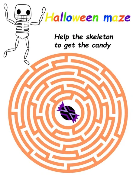 Help Skeleton Get Candy Children Maze Game Stock Vector Illustration — Stock Vector