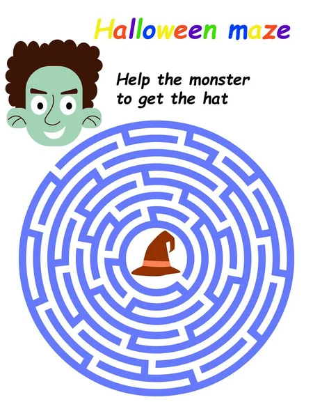 Hjælp Monster Hatten Halloween Labyrint Spil Børn Bestand Vektor Illustration – Stock-vektor
