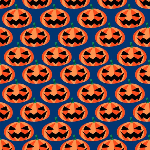 Funny Scary Halloween Pumpkins Vector Seamless Pattern Spooky Jack Lantern — Stock Vector