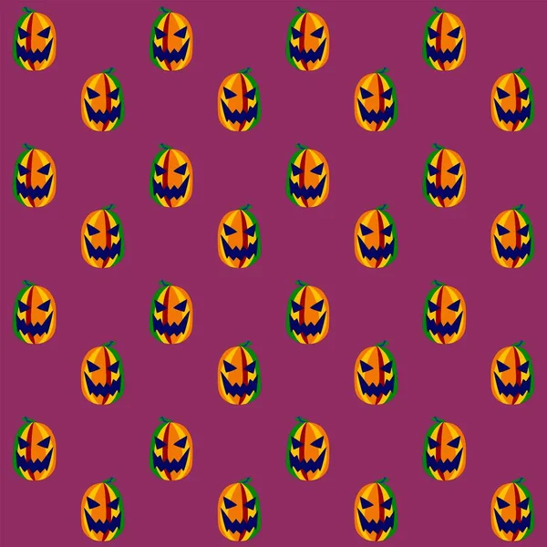 Zucca Halloween Divertente Sul Modello Senza Soluzione Continuità Vettore Viola — Vettoriale Stock