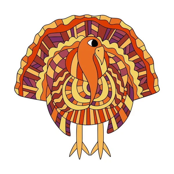 面白いカラフルな七面鳥の大きな白い隔離された在庫ベクトルのイラスト オレンジ 赤と茶色の色でMotley漫画七面鳥 幸せ感謝祭の鳥の季節の文字白に隔離された — ストックベクタ