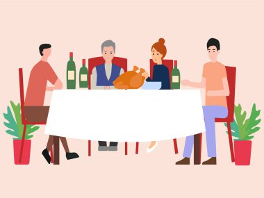 Aileyle akşam yemeği ve canlı iletişim, vektör grafikleri