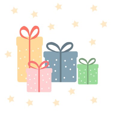 Dört farklı renk ve yıldız armağanı, bir vektör grafikleri