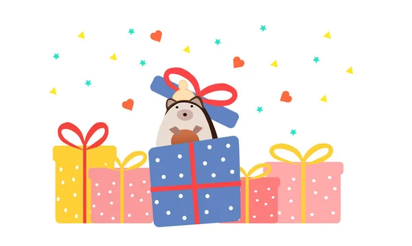 Plenty of gifts and an open gift with a soft toy, vector graphics