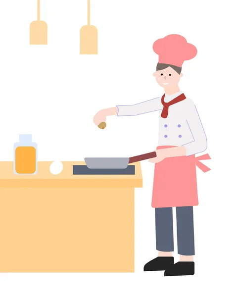 Chef Prepares Dish Vector Graphics — Stock Vector