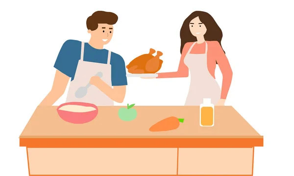 Casal Prepara Jantar Para Toda Família Gráfico Vetorial —  Vetores de Stock