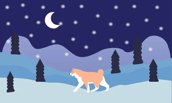 Winter Forest Snowfall Dog Vector Chart — Stock Vector