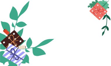 Hediyeler ve yeşil dallar, vektör grafikleri