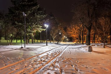 Kışın şehir Dnipro, Ukrayna'nın manastır Adası