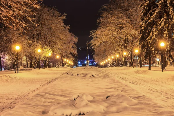 Evening City Dnieper January Monument Glory Ukraine — Stock Photo, Image