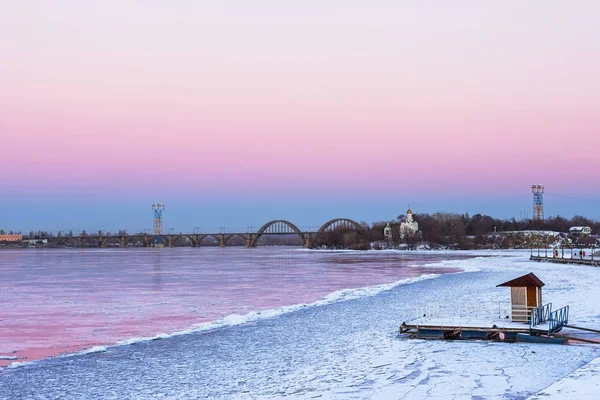 Lenin Embankment Winter Stad Van Dnipro Oekraïne — Stockfoto