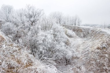 Soğuk Şubat sabah, vadide, Dnipro city, Ukrayna