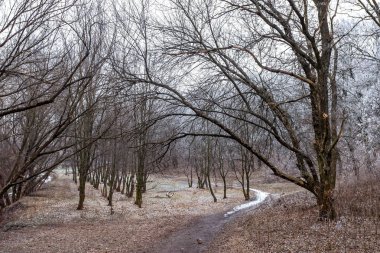 Soğuk sabah Şubat, tünel kiriş, Dnipro city, Ukrayna