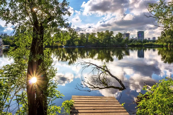 Coucher Soleil Jour Printemps Ville Dnepr Dnepropetrovsk Ukraine — Photo