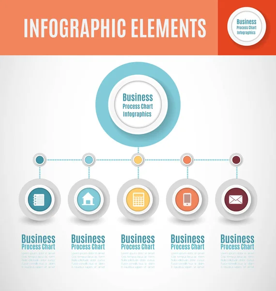 Geschäftsprozessdiagramm Infografiken Mit Stufigen Segmenten Zirkuläre Elemente Der Unternehmenszeitleiste Folienvorlage — Stockvektor