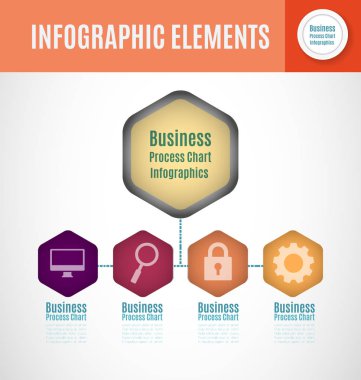 İş süreci grafik infographics. Şirket sunum slayt şablonu. Modern vektör bilgi grafik düzeni tasarımı