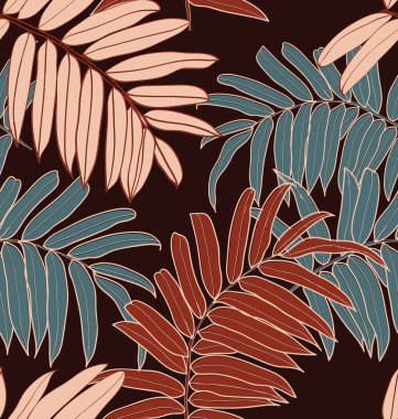 Tropikal palmiye, orman yapraklarının deseni. Vektör çiçek desenli