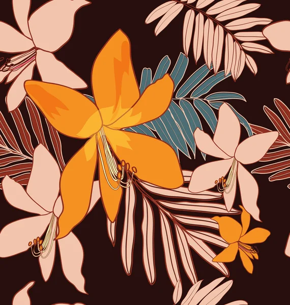Tropikal Bitki Orman Yapraklarının Deseni Vektör Çiçek Desenli — Stok Vektör