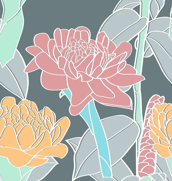 熱帯植物 ジャングルの葉のパターン ベクター花柄 — ストックベクタ
