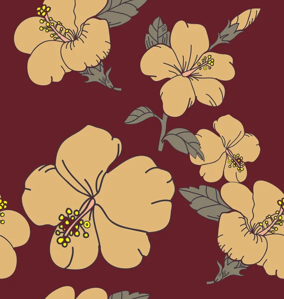 Nahtloser Hintergrund Mit Hibicus Blumen Illustration — Stockvektor