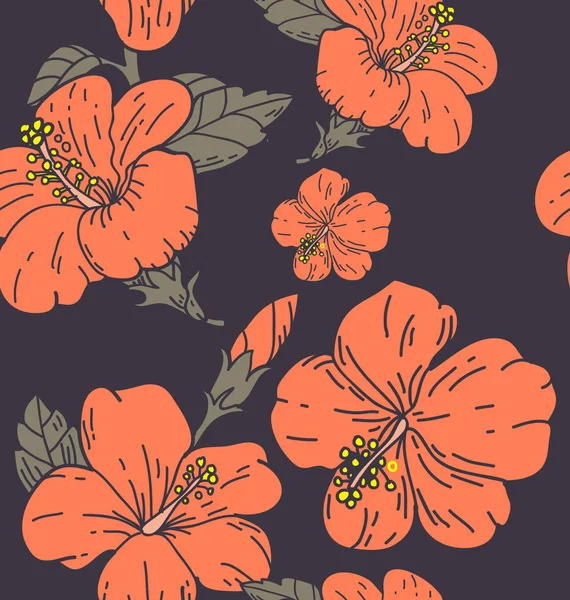 Fondo Sin Costuras Con Flores Hibicus Ilustración — Vector de stock