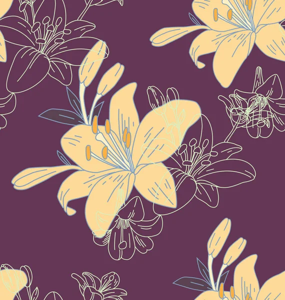 Fondo Sin Costuras Con Ilustración Flores Lilly — Vector de stock