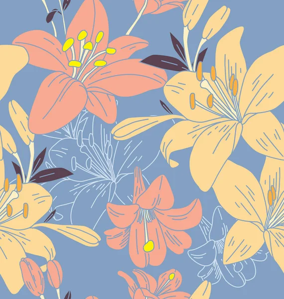 Fond Sans Couture Avec Illustration Fleurs Lilly — Image vectorielle