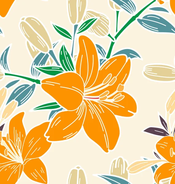 Fondo Sin Costuras Con Ilustración Flores Lilly — Vector de stock