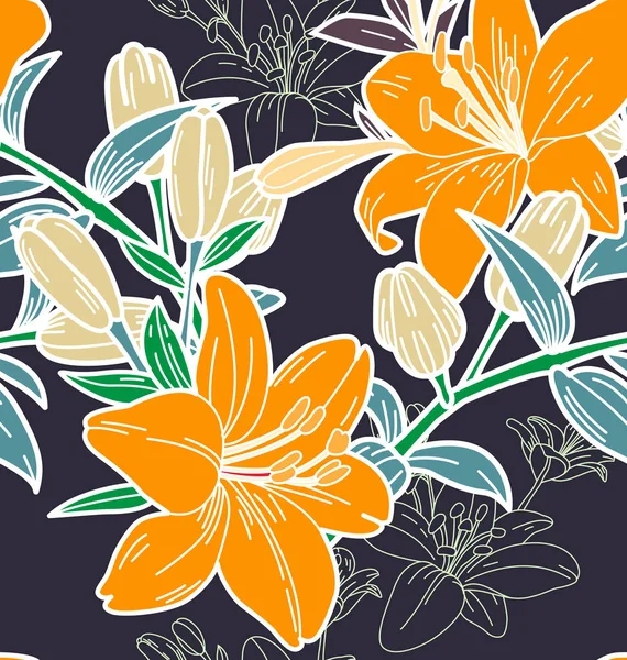 Fondo Sin Costuras Con Ilustración Flores Lilly — Vector de stock