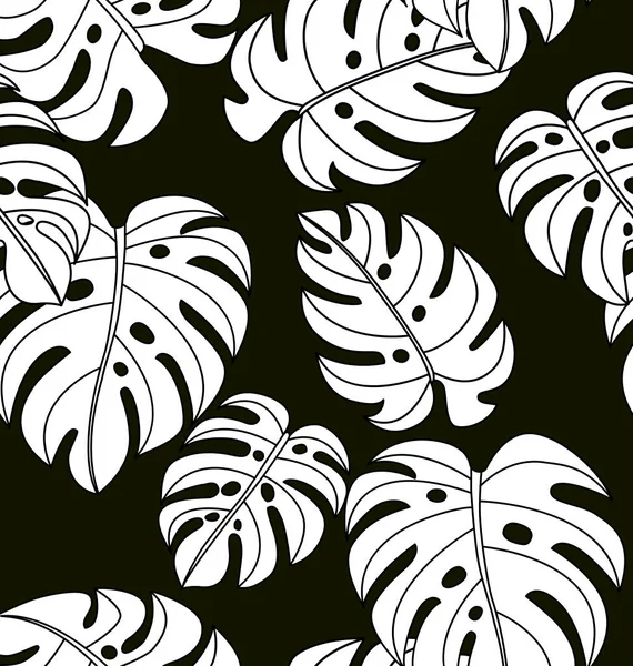 Векторна Ілюстрація Чорно Білих Тропічних Рослин Безшовний Візерунок — стоковий вектор