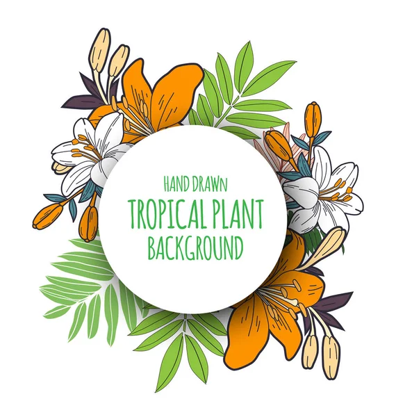 Vector Ilustración Ramo Floral Tropical Con Espacio Para Copiar — Vector de stock